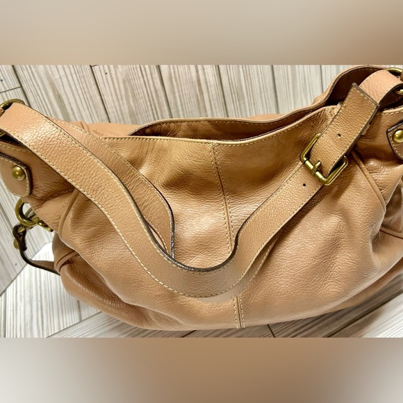 Toscani Italian Leather Handbag Purse Double Handle Pink Tan 14.5" x 17" - Picture 6 of 11